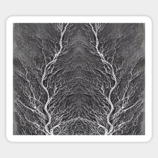 Grayscale Aesthetic Fractal Lightning Bolts - Black and White Abstract Artwork Sticker